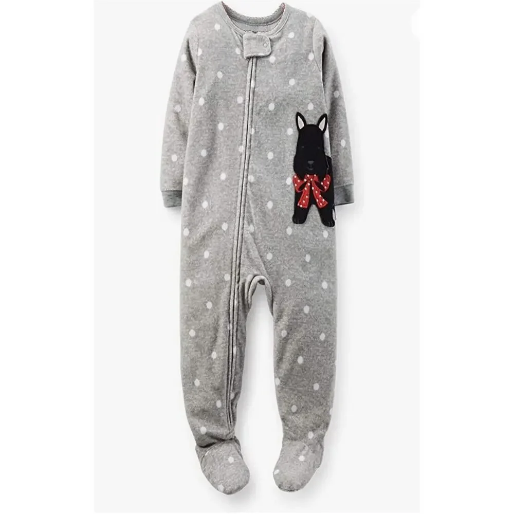 Carter's Gray Polka Dot Scottish Terrier Zip Up Girls' Footed Pajamas Size 4